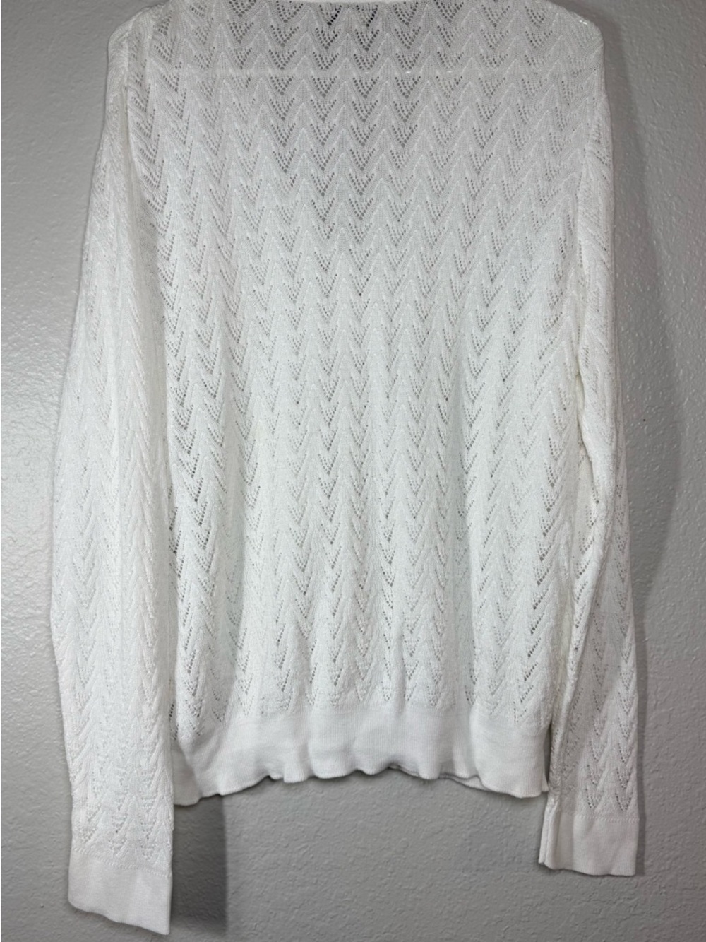 Eddie Bauer women's white open-stitch button-up cardigan sweater XL - Picture 2 of 3